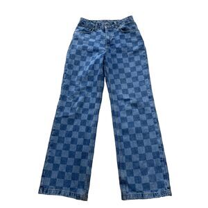 Ragged Priest Jeans Checkerboard Women 26 Blue Straight Wide Y2k Skate Denim 26